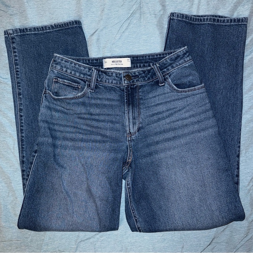 Hollister Curvy High/Mid-Rise Dark/Medium Wash Baggy Dad Jeans